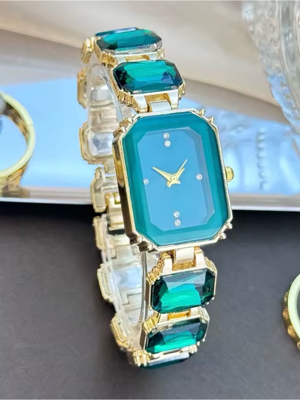 Green-Tone  Crystal Bracelet Watch - Women Accessories